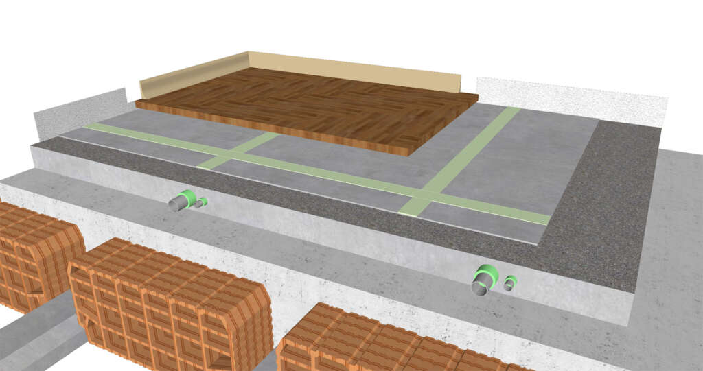 Solaio in laterocemento con Greenplatt e parquet per silenzio in 4 millimetri